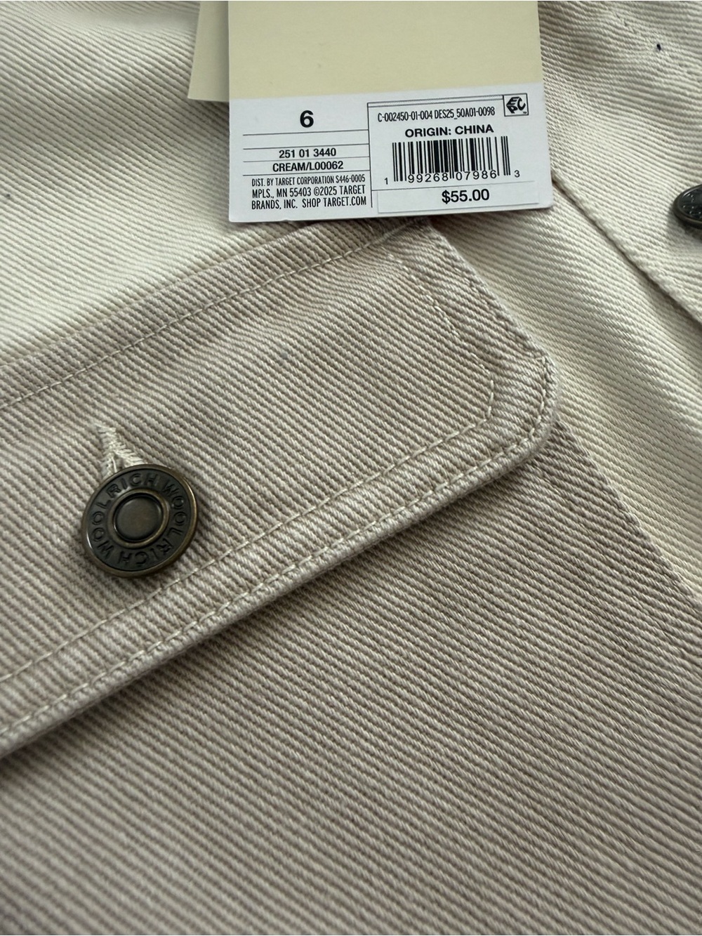 Woolrich women’s Cream and Light Taupe Two-Tone Button Down Denim Jumpsuit - Picture 7 of 13